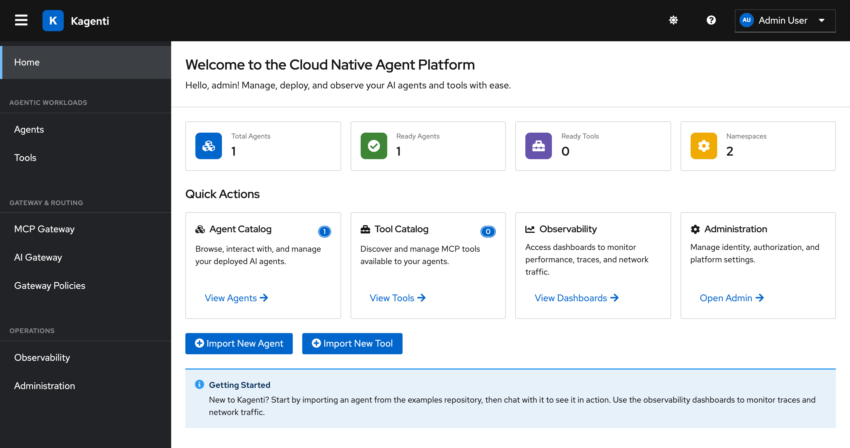Kagenti dashboard: agent and tool management interface